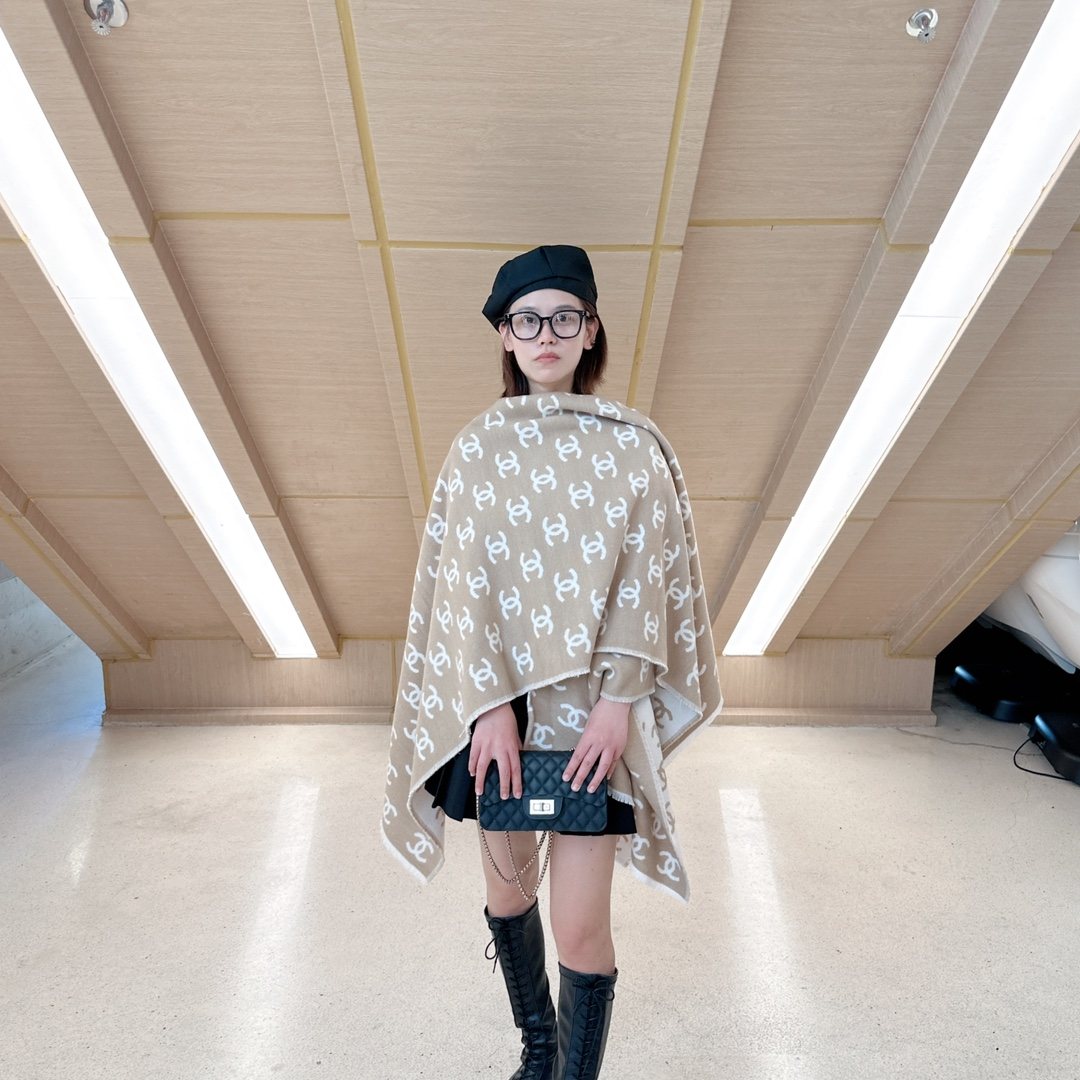 Chanel Fringed Monogram Shawl — model