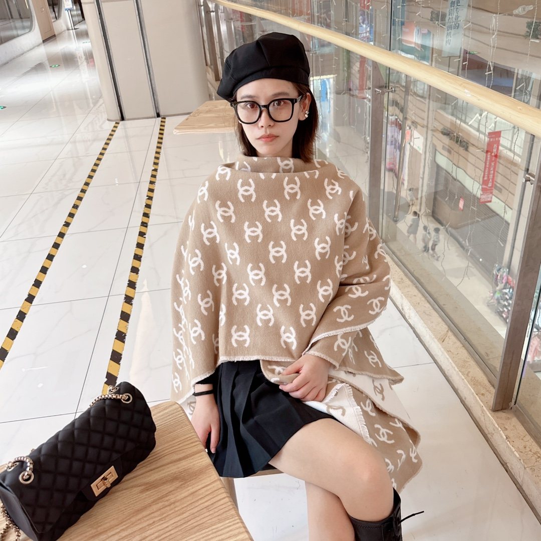 Chanel Fringed Monogram Shawl — model