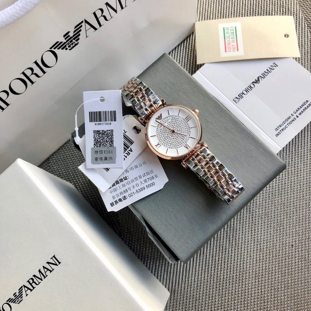 EMPORIO ARMANI Two-Tone Crystal Dial Watch — front