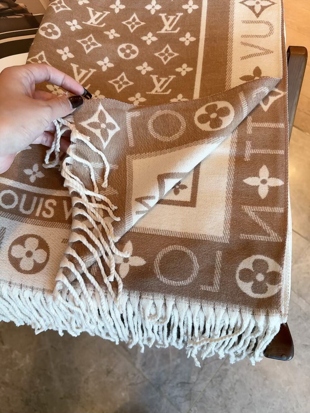 Louis Vuitton Monogram Fringed Scarf — detail
