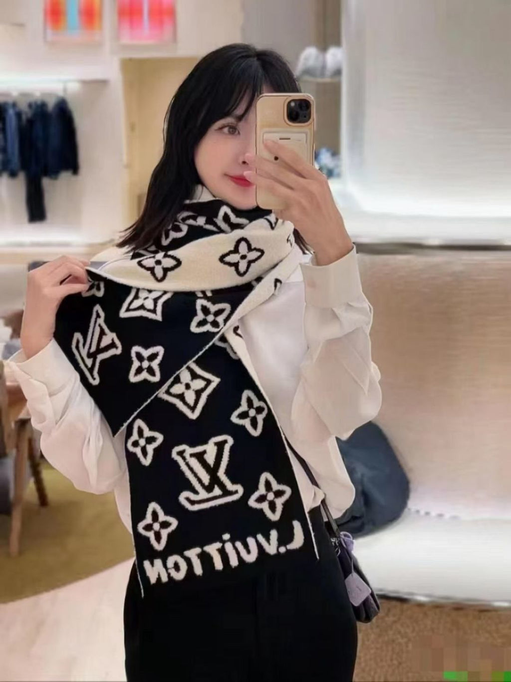 Louis Vuitton Black & Ivory Monogram Scarf — hero