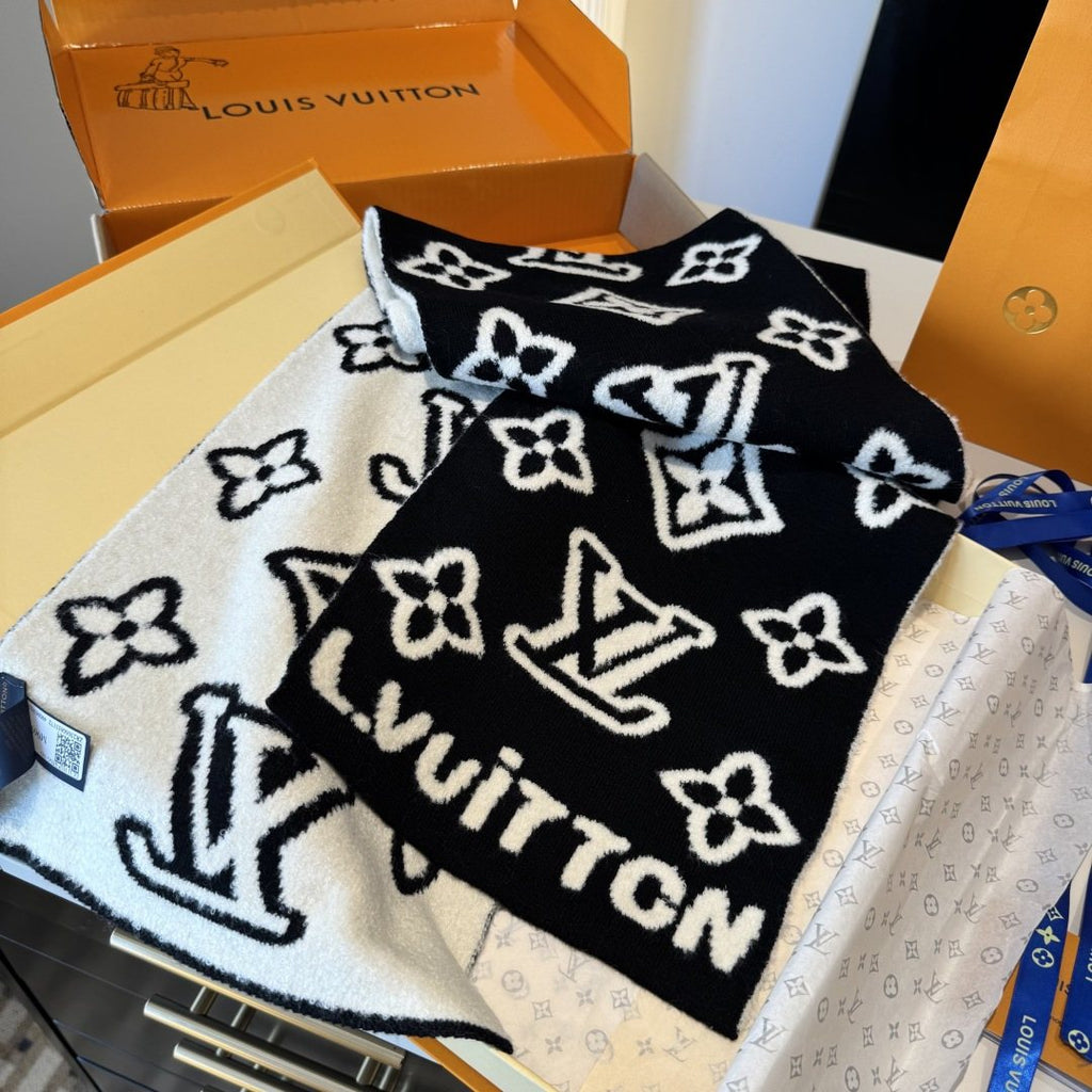 Louis Vuitton Black & Ivory Monogram Scarf — front