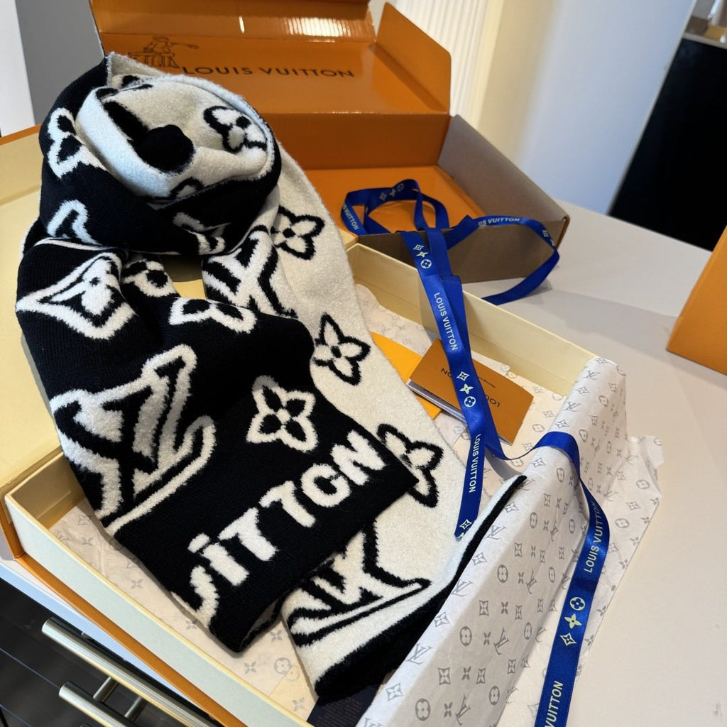 Louis Vuitton Black & Ivory Monogram Scarf — side