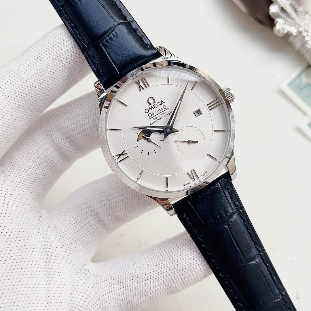 Olym Pianus White Dial Black Strap Watch — hero
