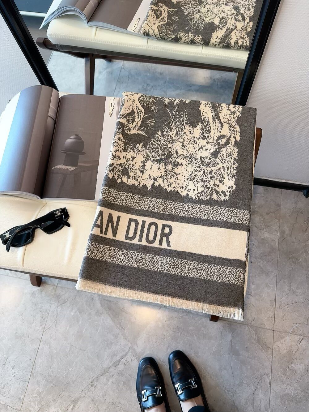 Dior Animal-Print Fringed Scarf — hero