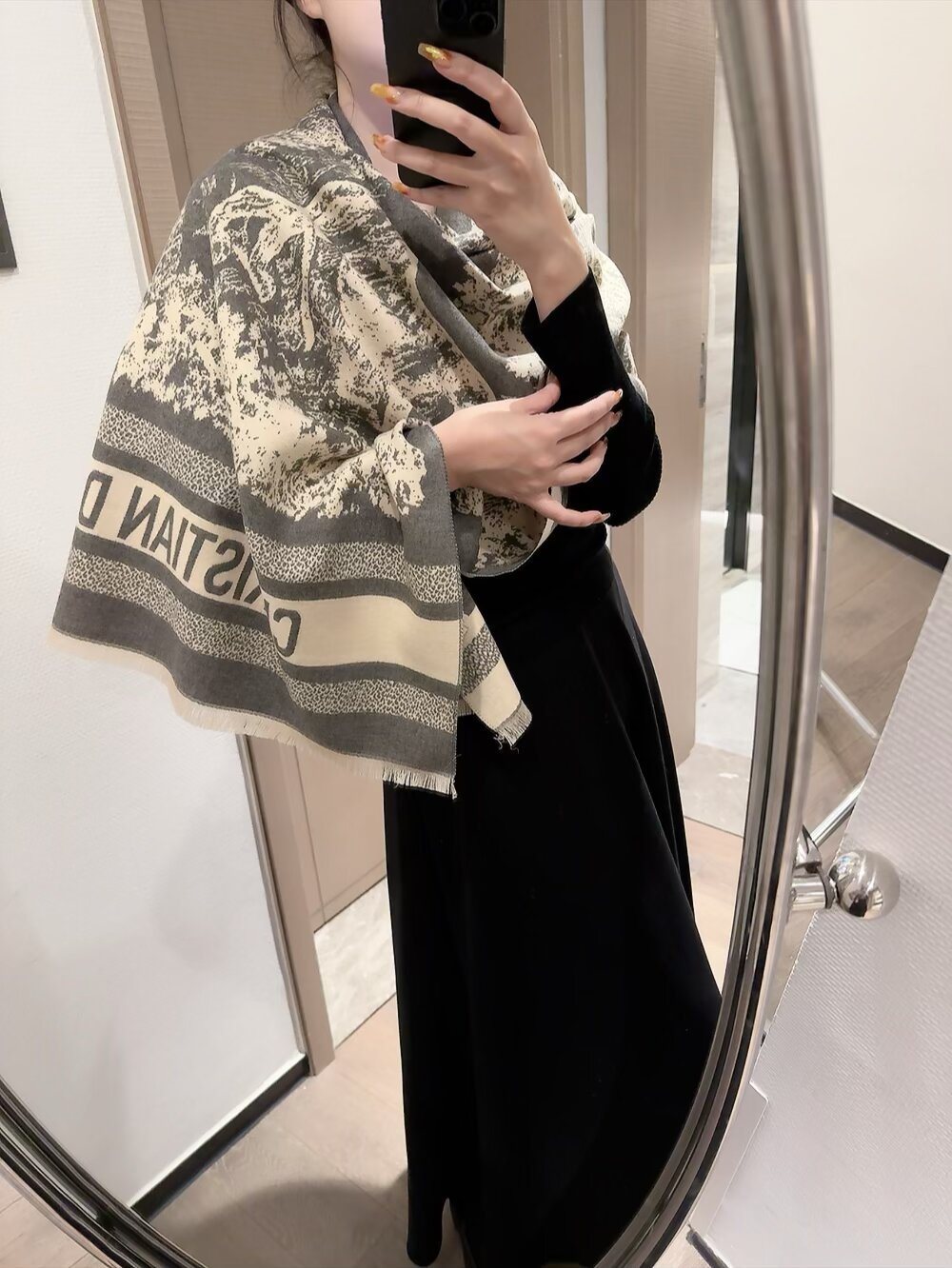 Dior Animal & Foliage Fringed Scarf — model