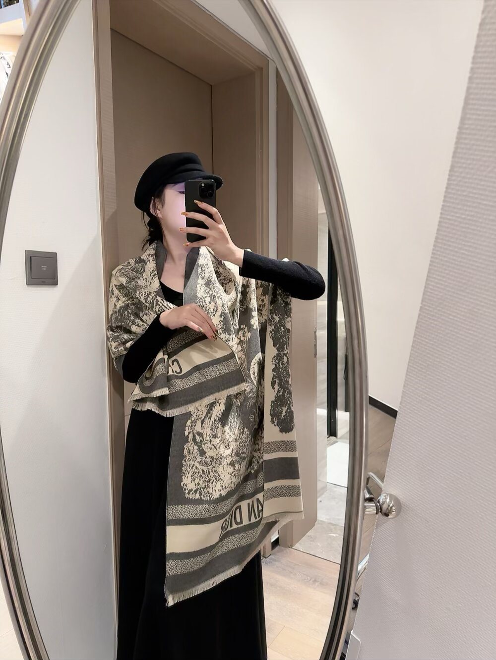 Dior Animal & Foliage Fringed Scarf — model