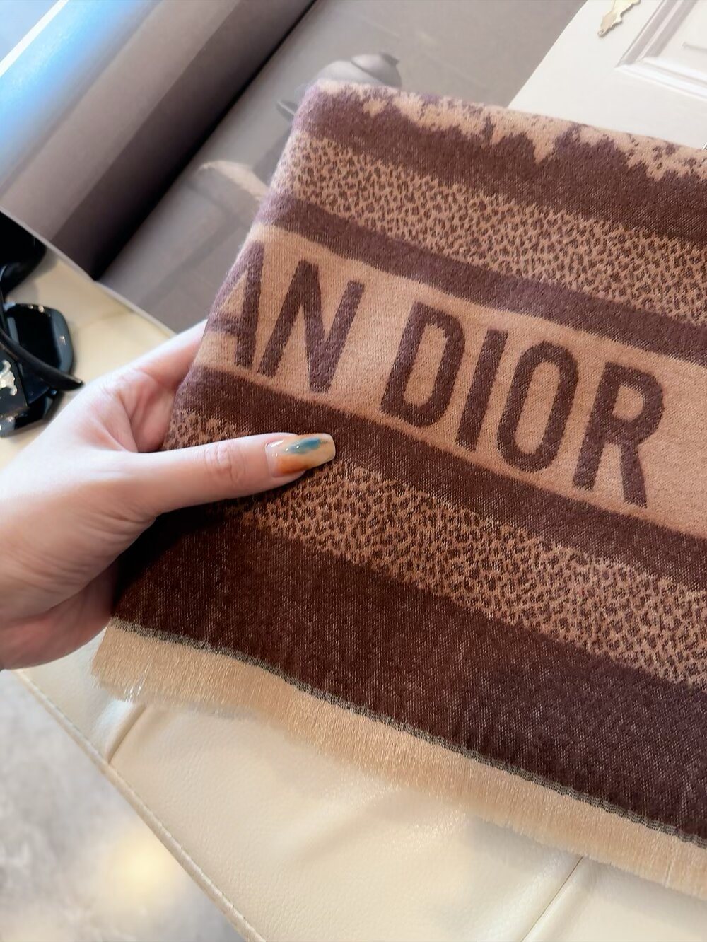 Dior Animal & Foliage Fringed Scarf — detail