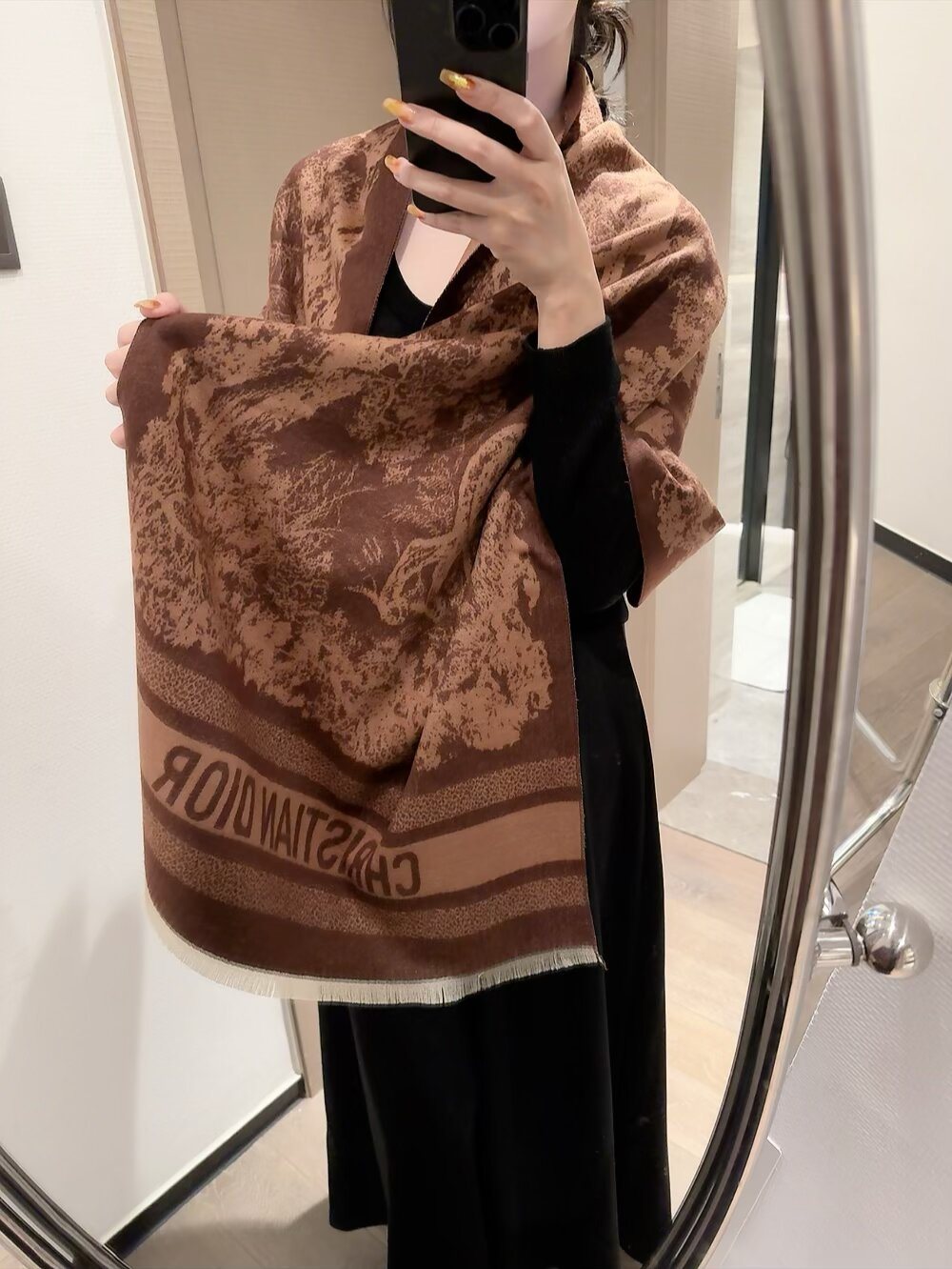 Dior Animal & Foliage Fringed Scarf — model