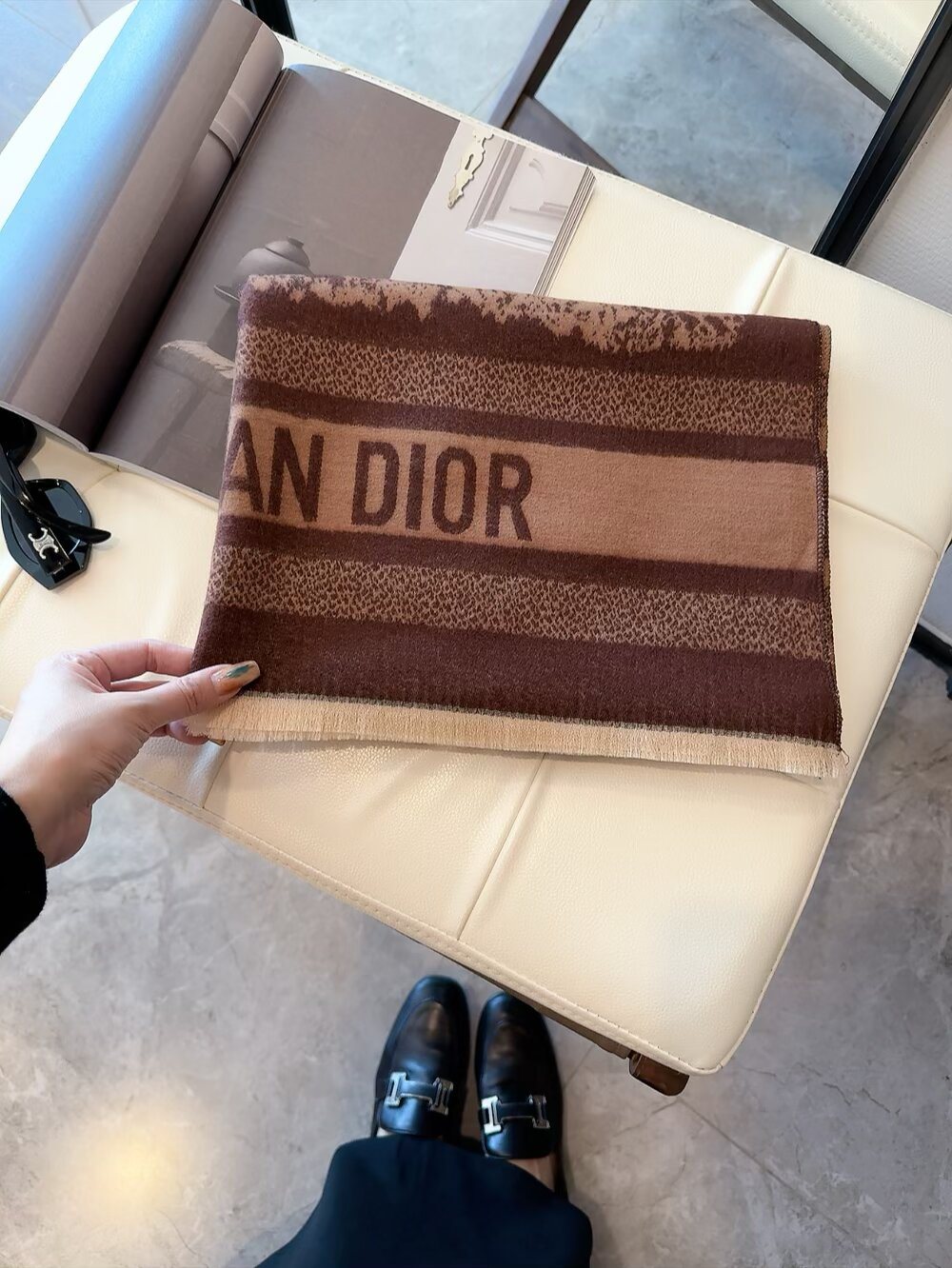 Dior Animal & Foliage Fringed Scarf — front