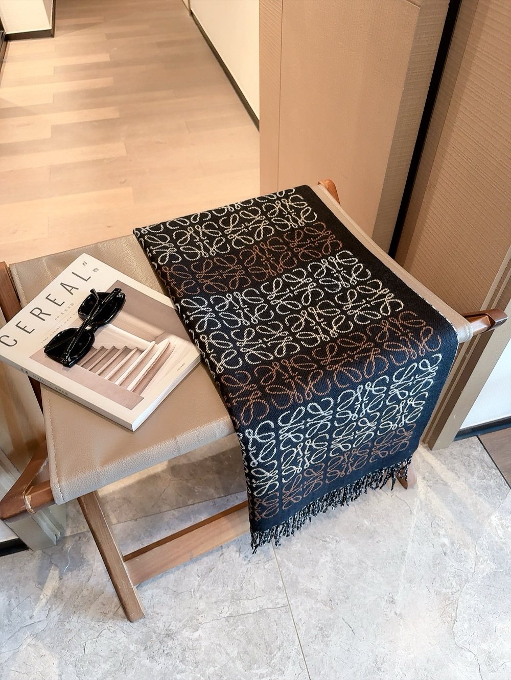 Black Multicolor Loop-Pattern Fringed Scarf — hero