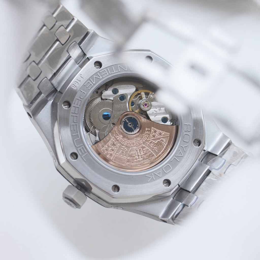 Audemars Piguet Silver Blue Dial Bracelet Watch — back