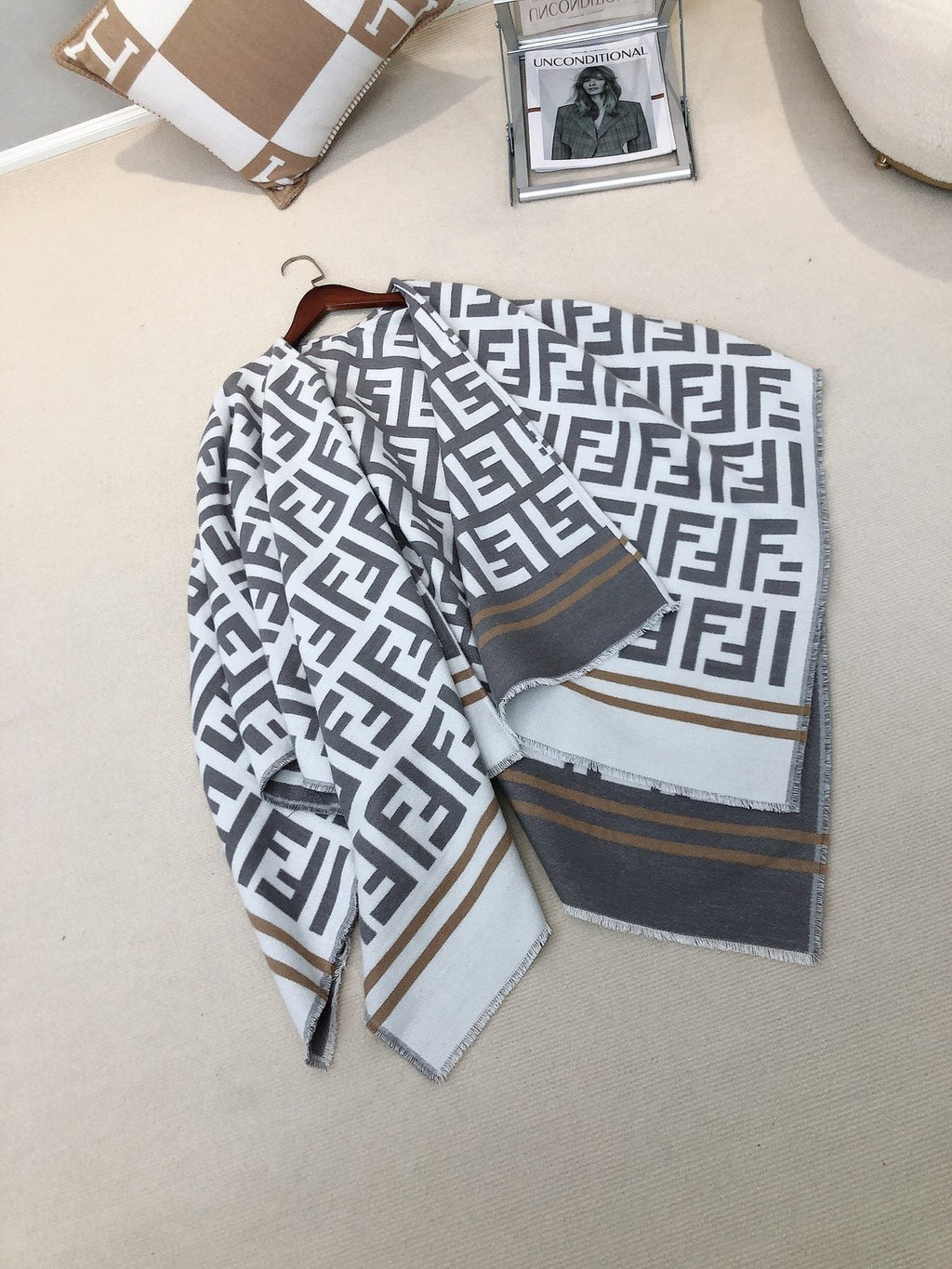 Fendi Geometric Trim Shawl — front