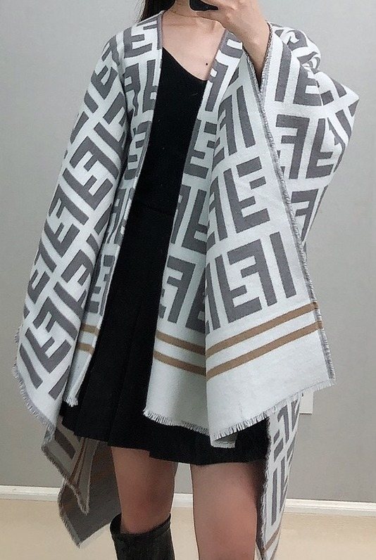 Fendi Geometric Monogram Fringe Shawl — model