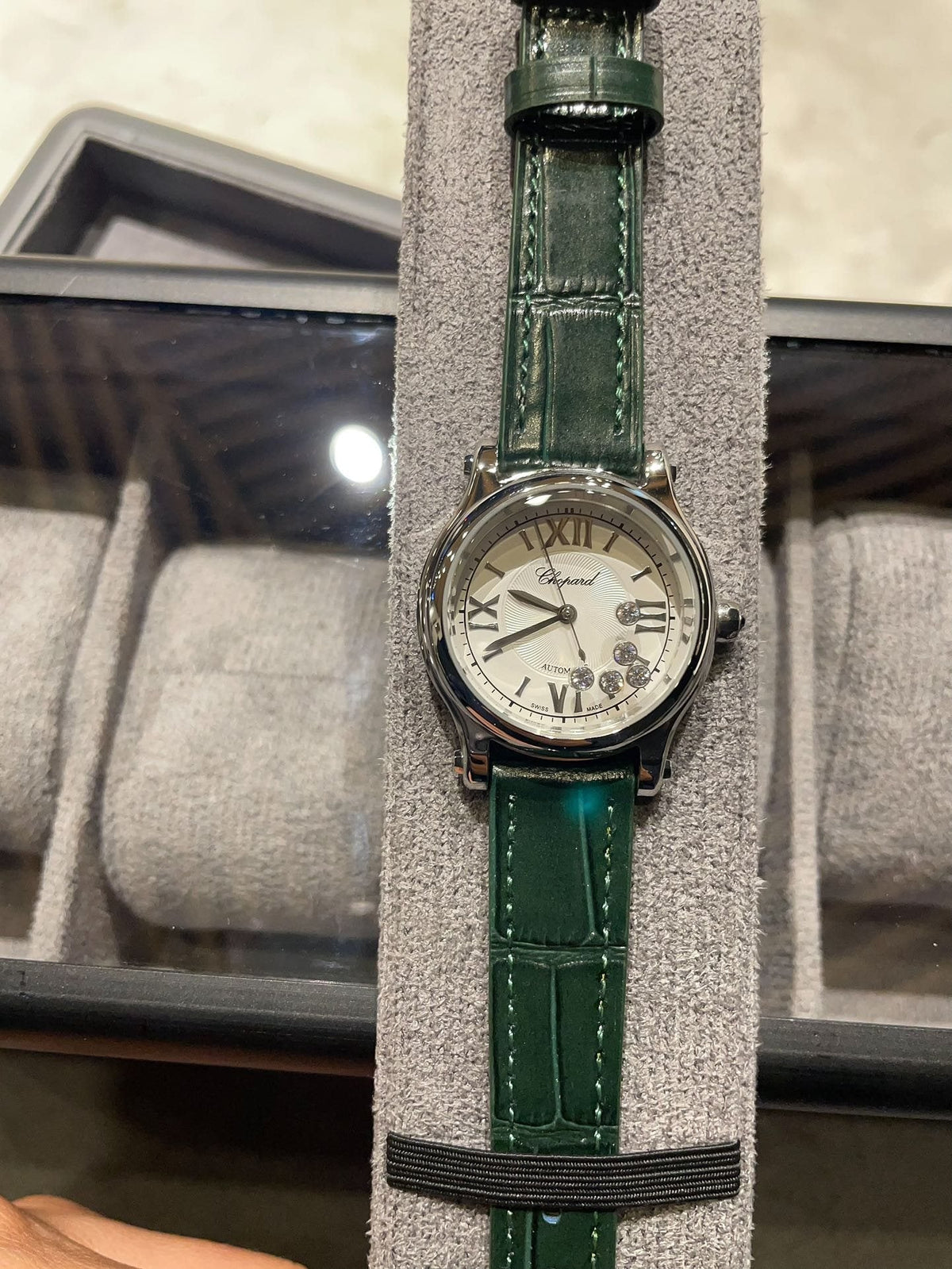Chopard Green Silver White Dial Strap Watch — hero