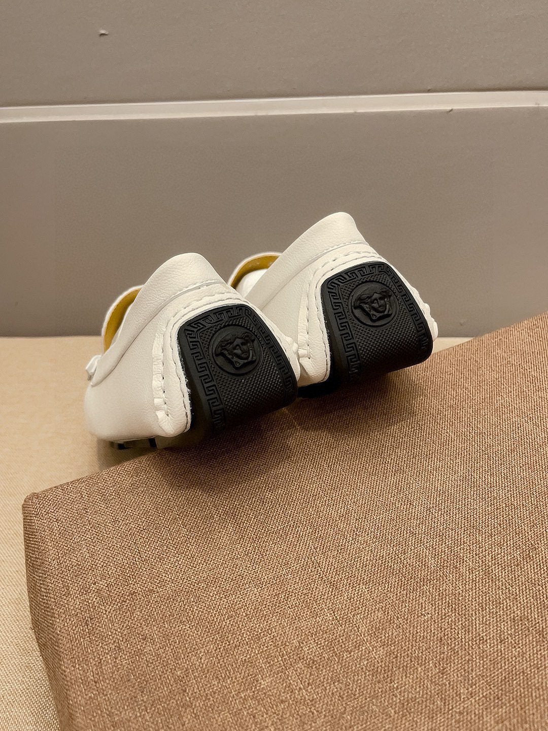 Versace Cream White Gold-Tone Loafers — back