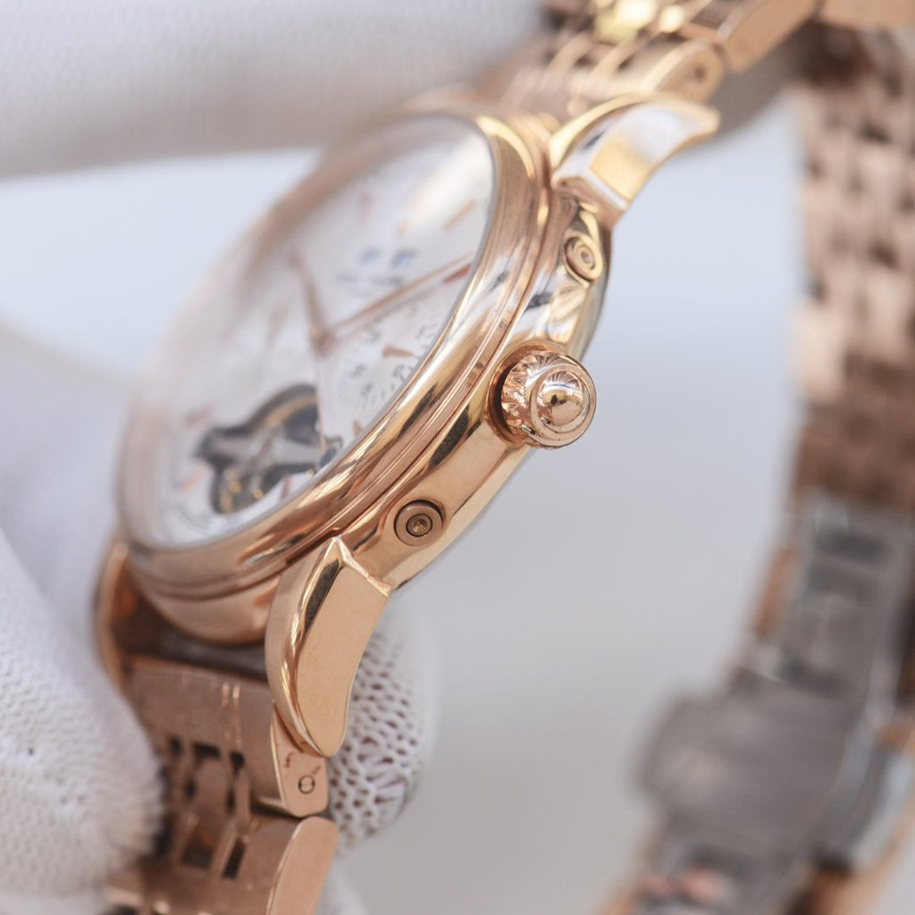 Patek Philippe Rose Gold Black Dial Bracelet Watch — side