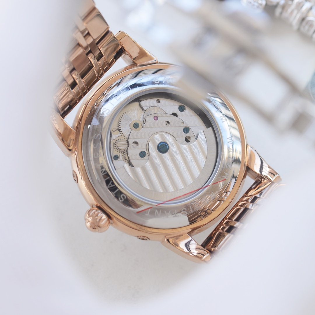Patek Philippe Rose Gold Black Dial Bracelet Watch — back