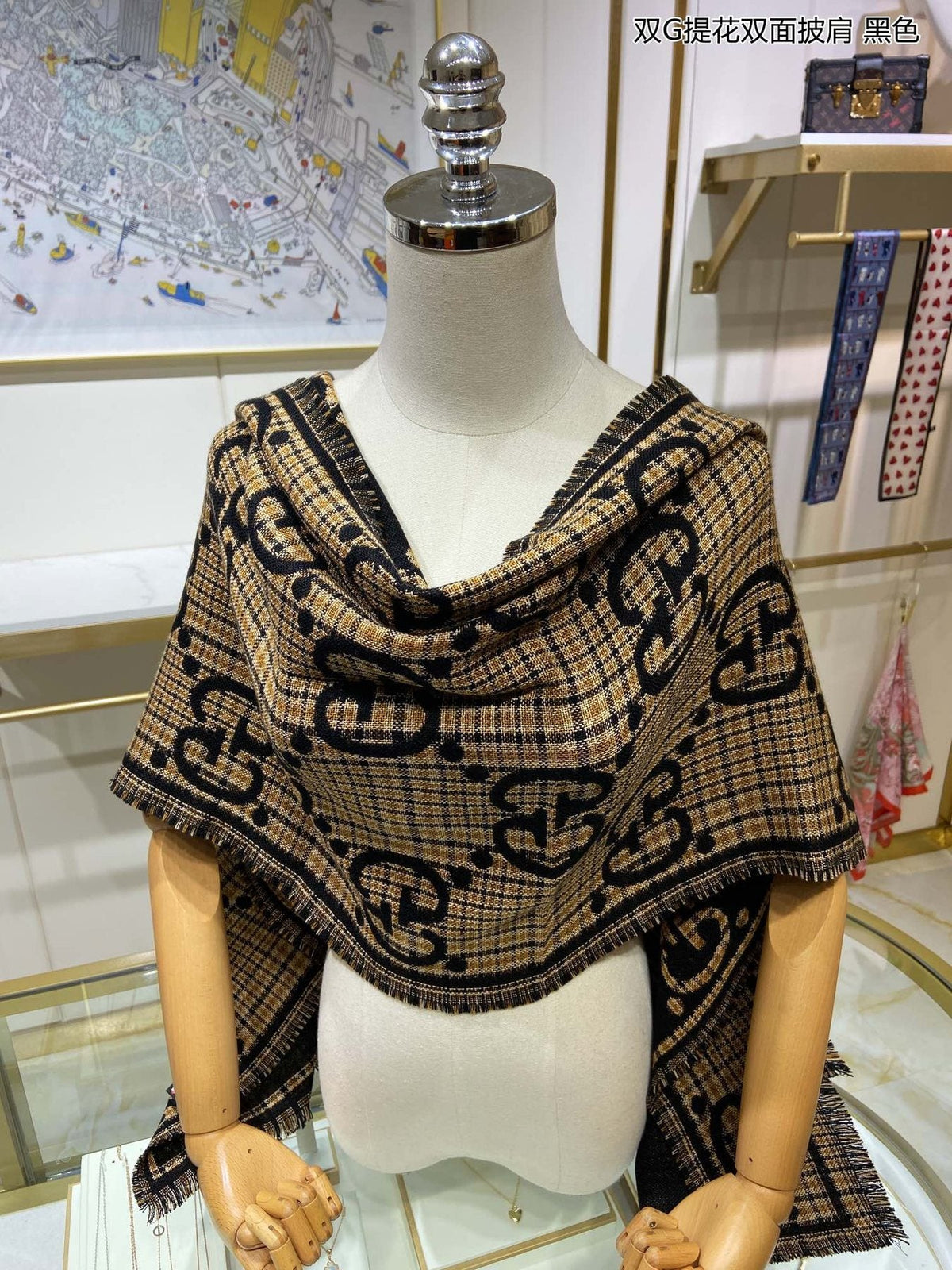 Gucci Reversible Fringed Monogram Scarf — back
