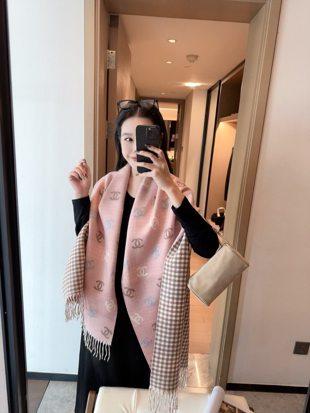 Chanel Reversible Motif Scarf — model