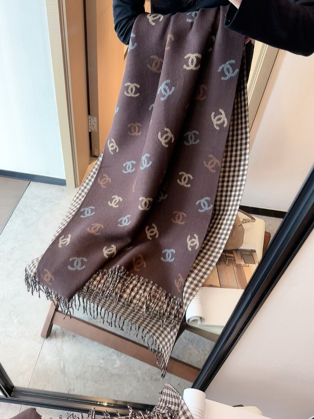 Chanel Reversible Motif Scarf — model
