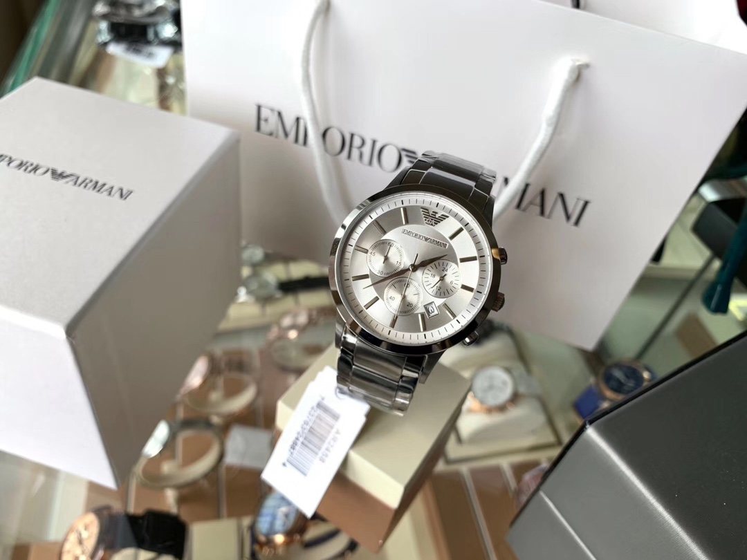 EMPORIO ARMANI White Dial Steel Bracelet Watch — front