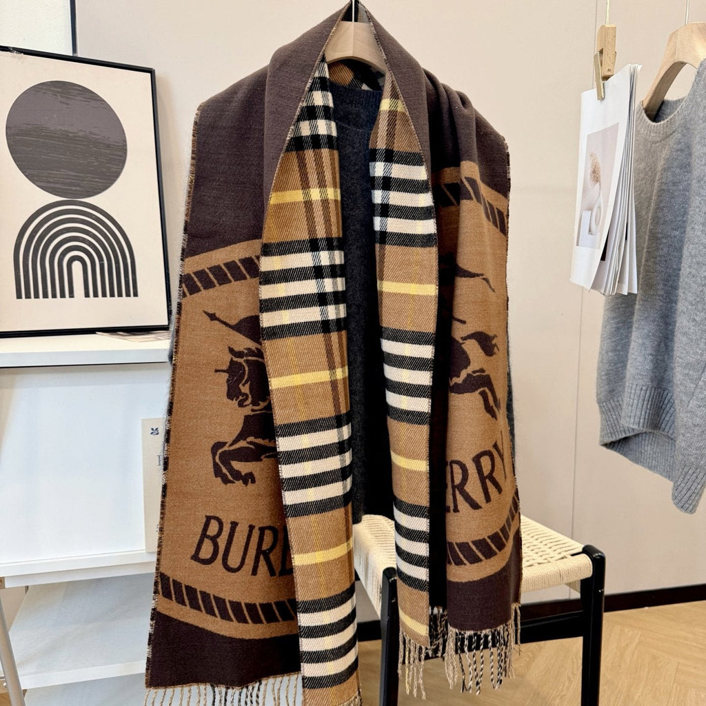 Burberry Brown Plaid Fringed Scarf — front