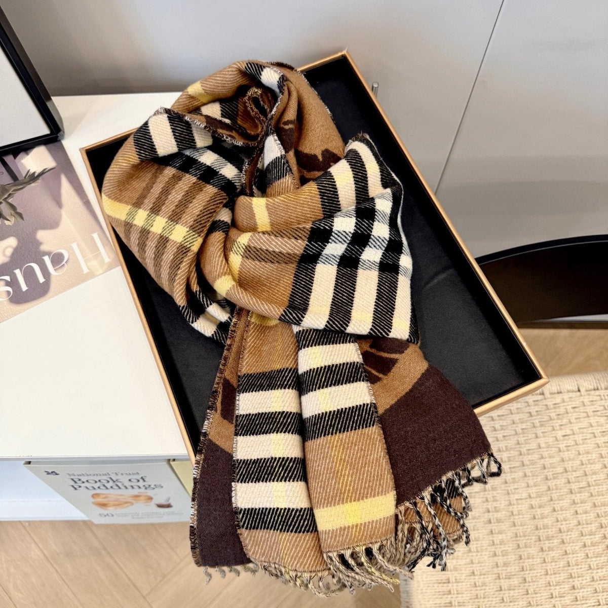 Burberry Brown Plaid Fringed Scarf — detail