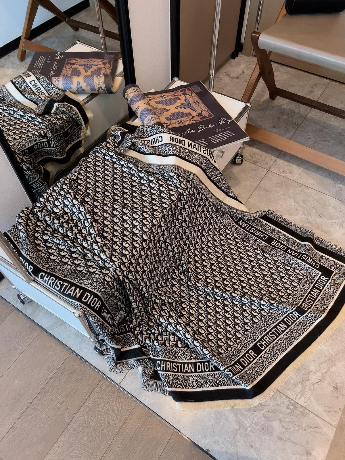 Dior Fringed Monogram Scarf — front