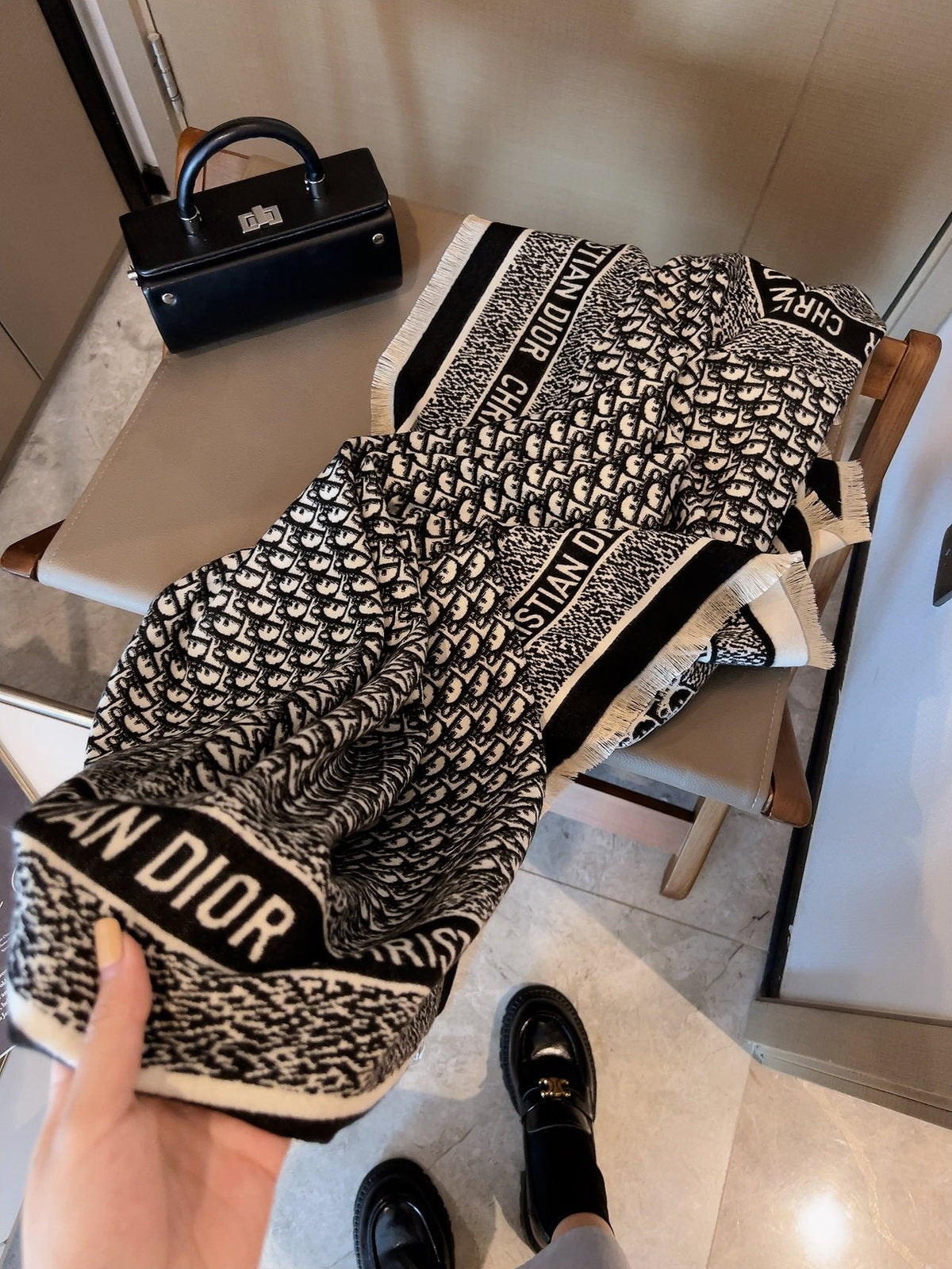 Dior Fringed Monogram Scarf — detail