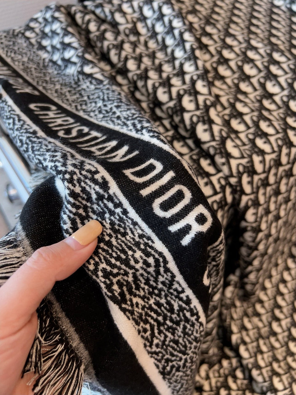 Dior Fringed Monogram Scarf — detail