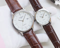 Brown Silver White Dial Leather Strap Couple Watch Set — hero