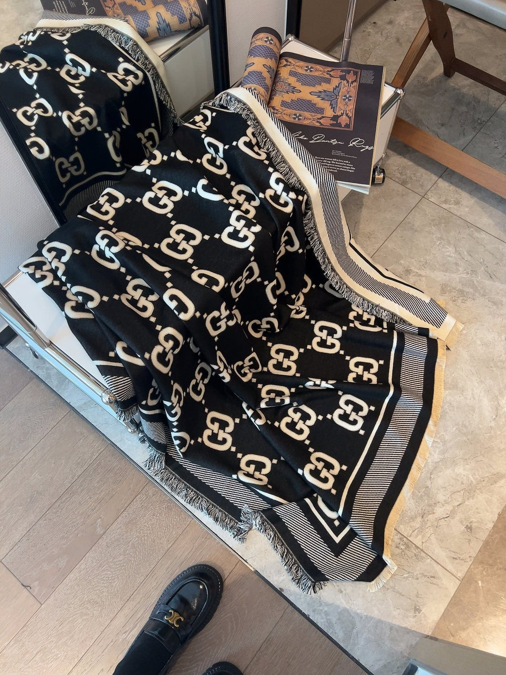 Gucci Black and Ivory Monogram Square Scarf — hero