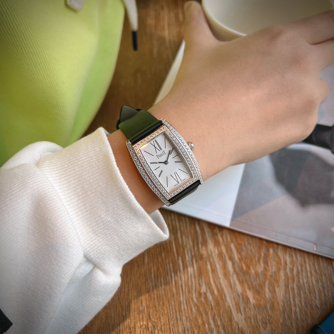 Piaget Green Silver White Dial Strap Watch — hero