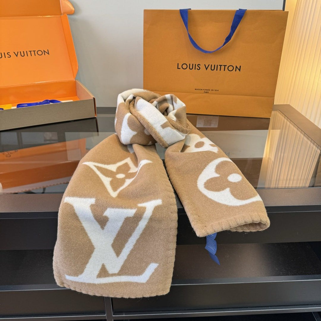 Louis Vuitton Tan & Cream Monogram Scarf — front