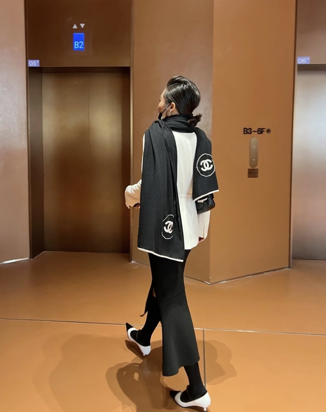 Chanel Black Logo Trim Scarf — model