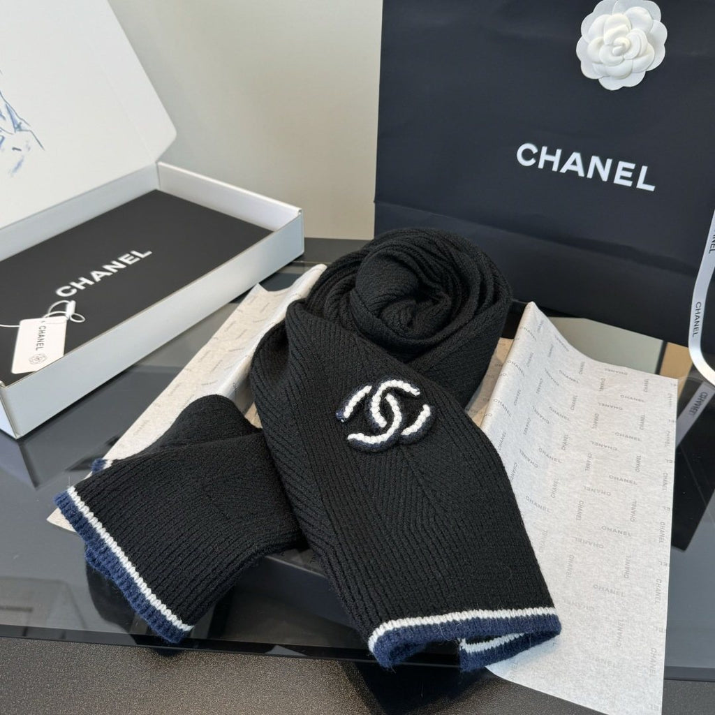 Chanel Embroidered Knitted Scarf — front