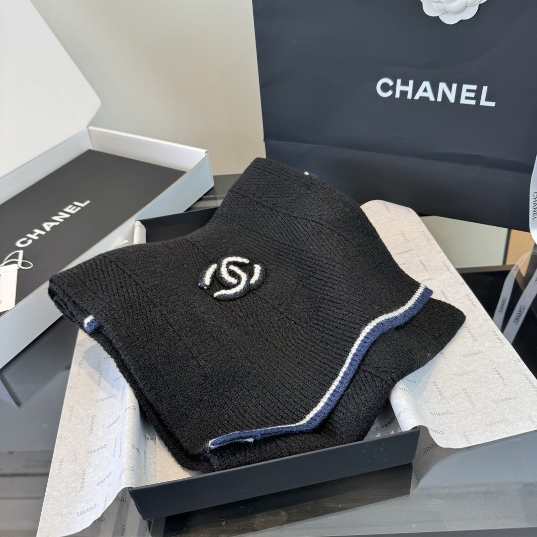 Chanel Embroidered Knitted Scarf — front