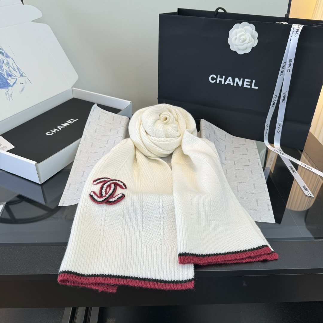 Chanel Embroidered Knitted Scarf — front