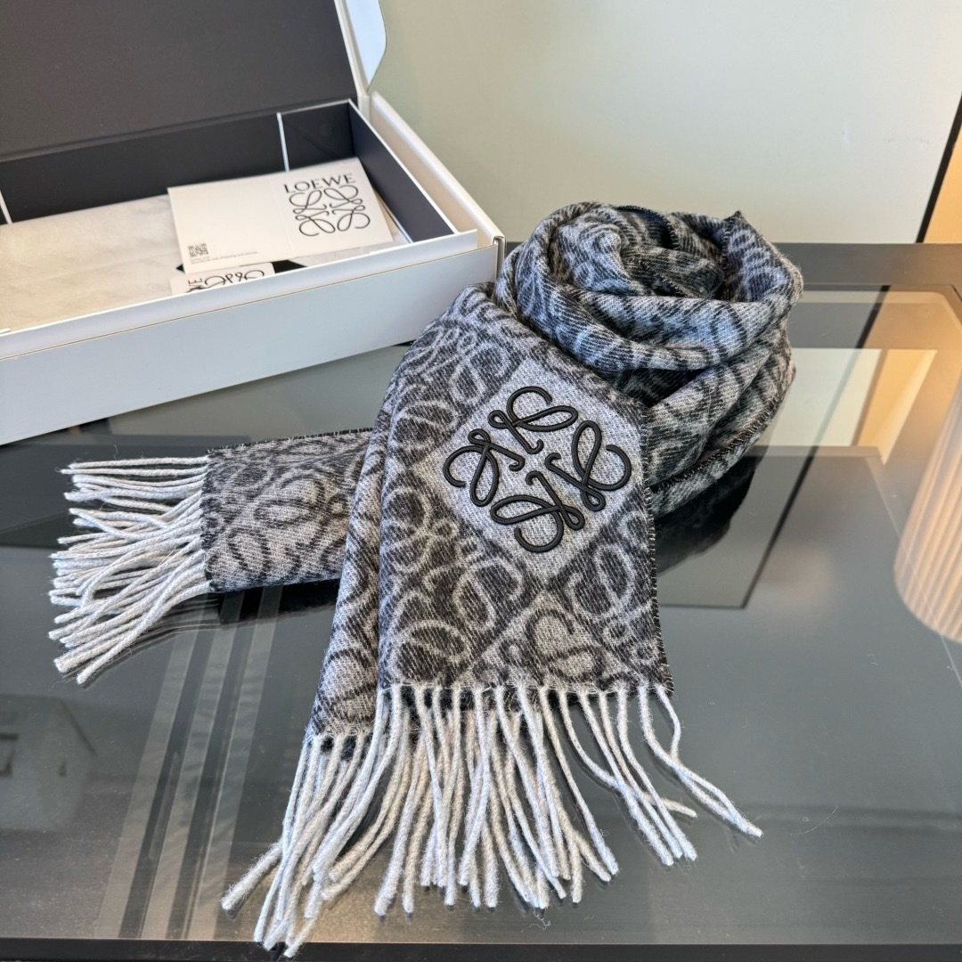 Loewe Patterned Fringed Scarf — front