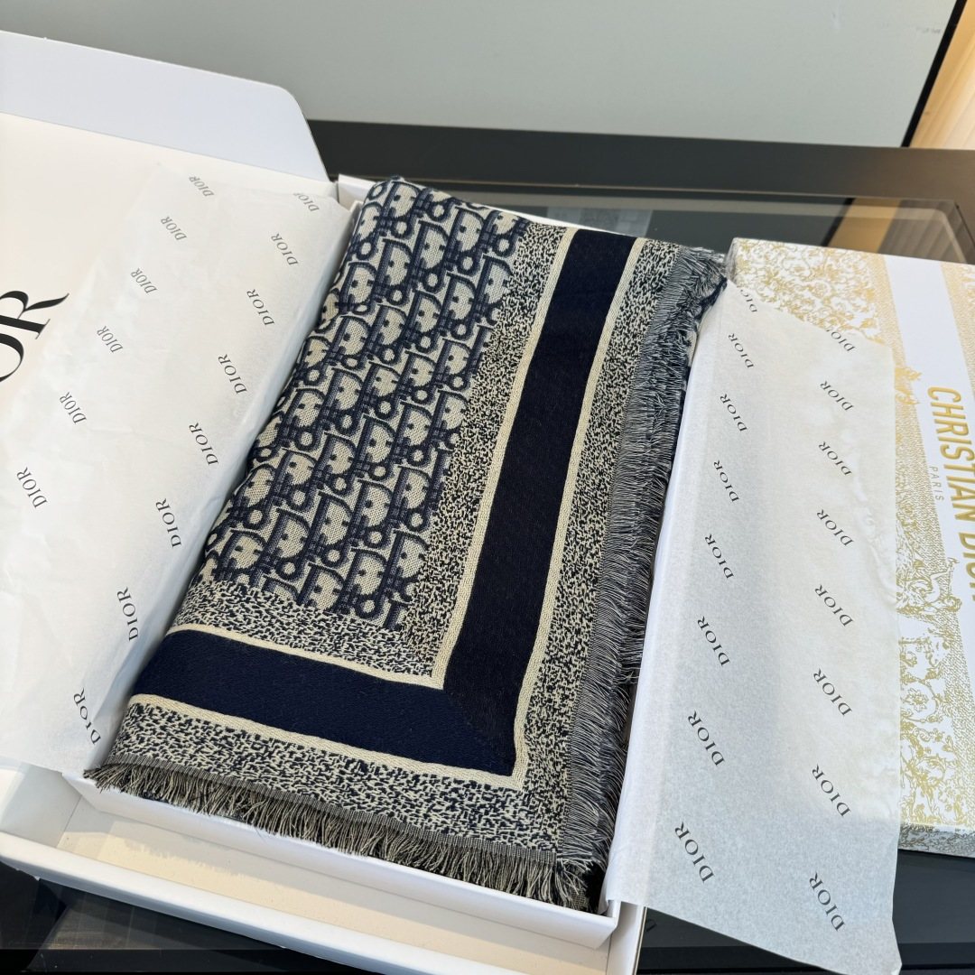 Dior Fringed Patterned Shawl — front