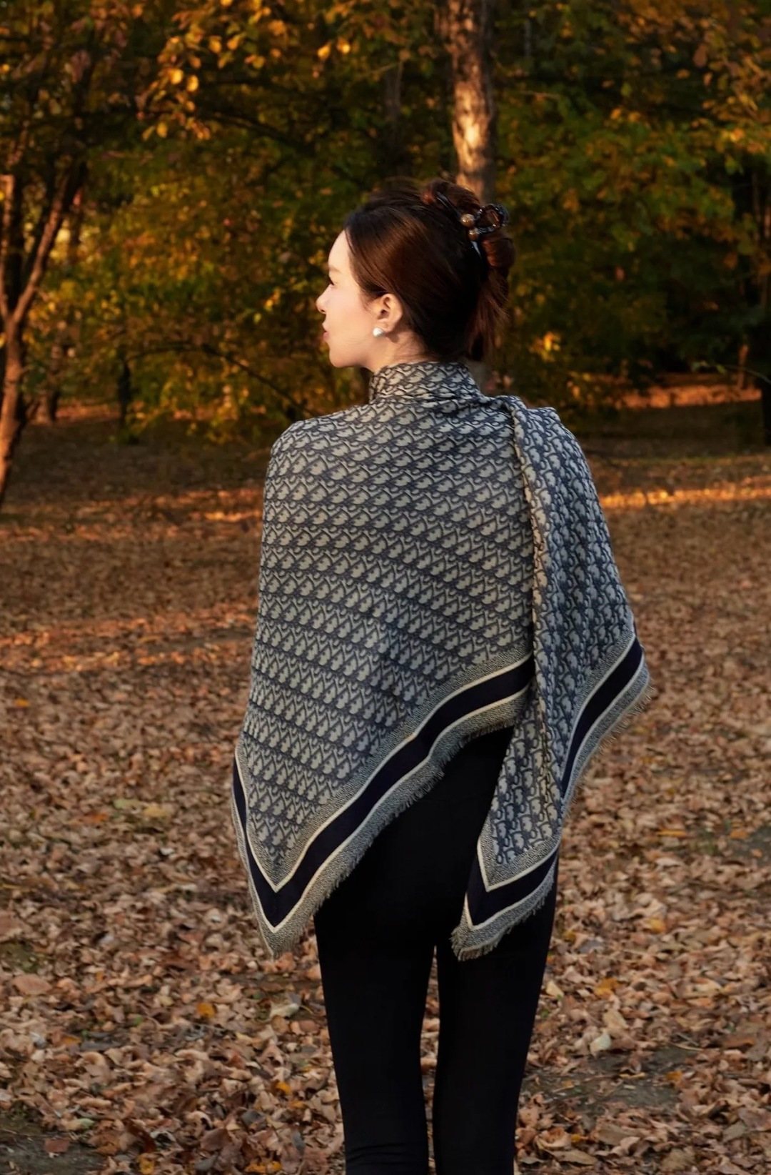 Dior Fringed Patterned Shawl — model