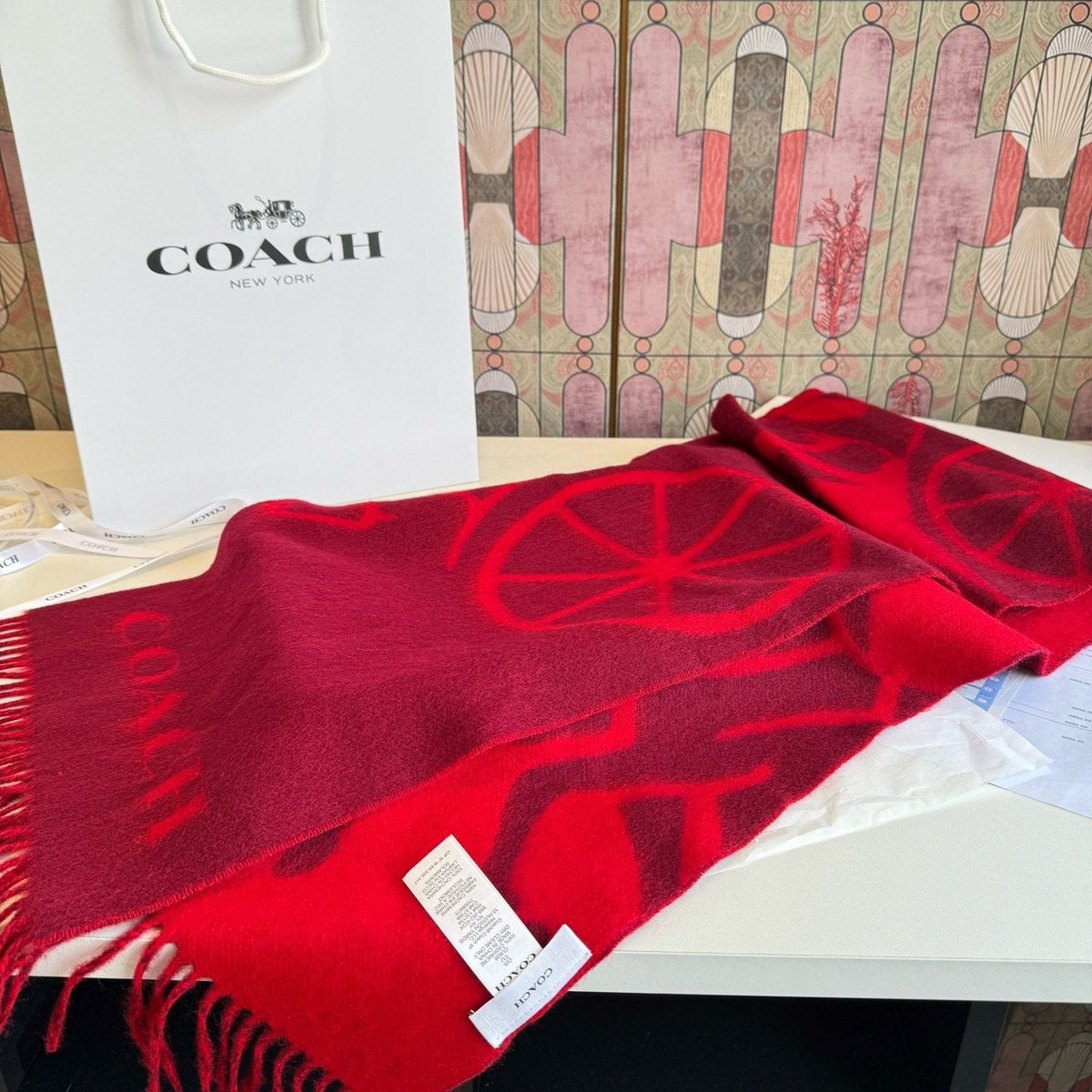 Coach Logo Fringed Wool Scarf — front