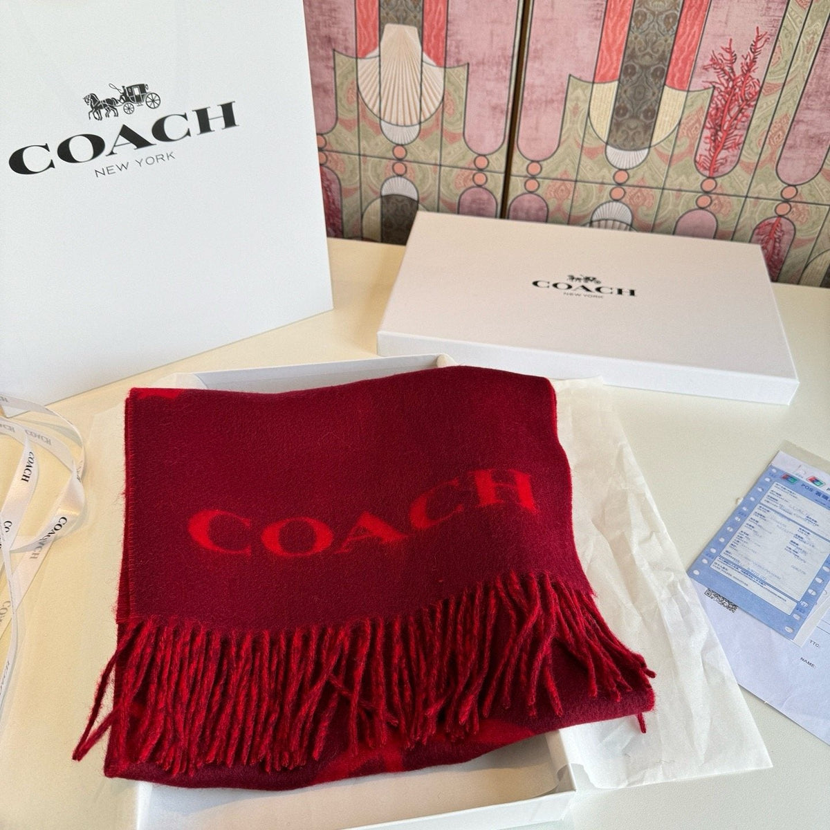 Coach Reversible Fringed Logo Scarf — side