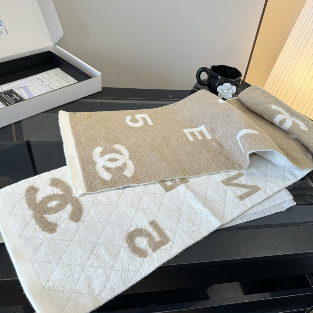 Chanel Knit Scarf with Ivory Motifs — front