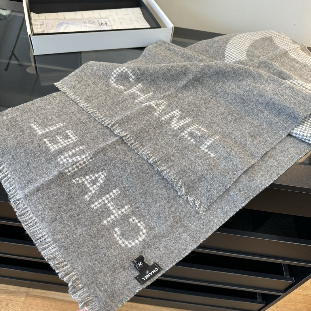 Chanel Houndstooth Fringe Scarf — front
