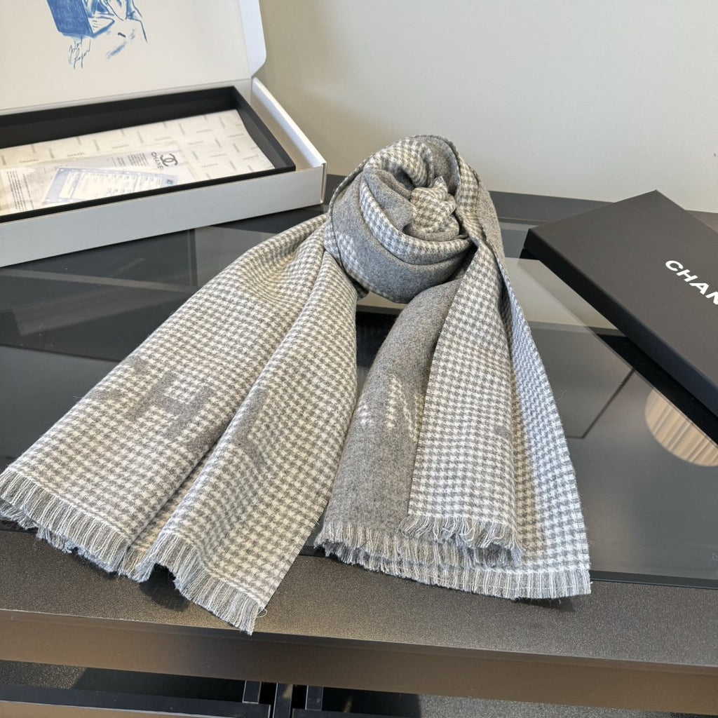 Chanel Houndstooth Fringe Scarf — hero