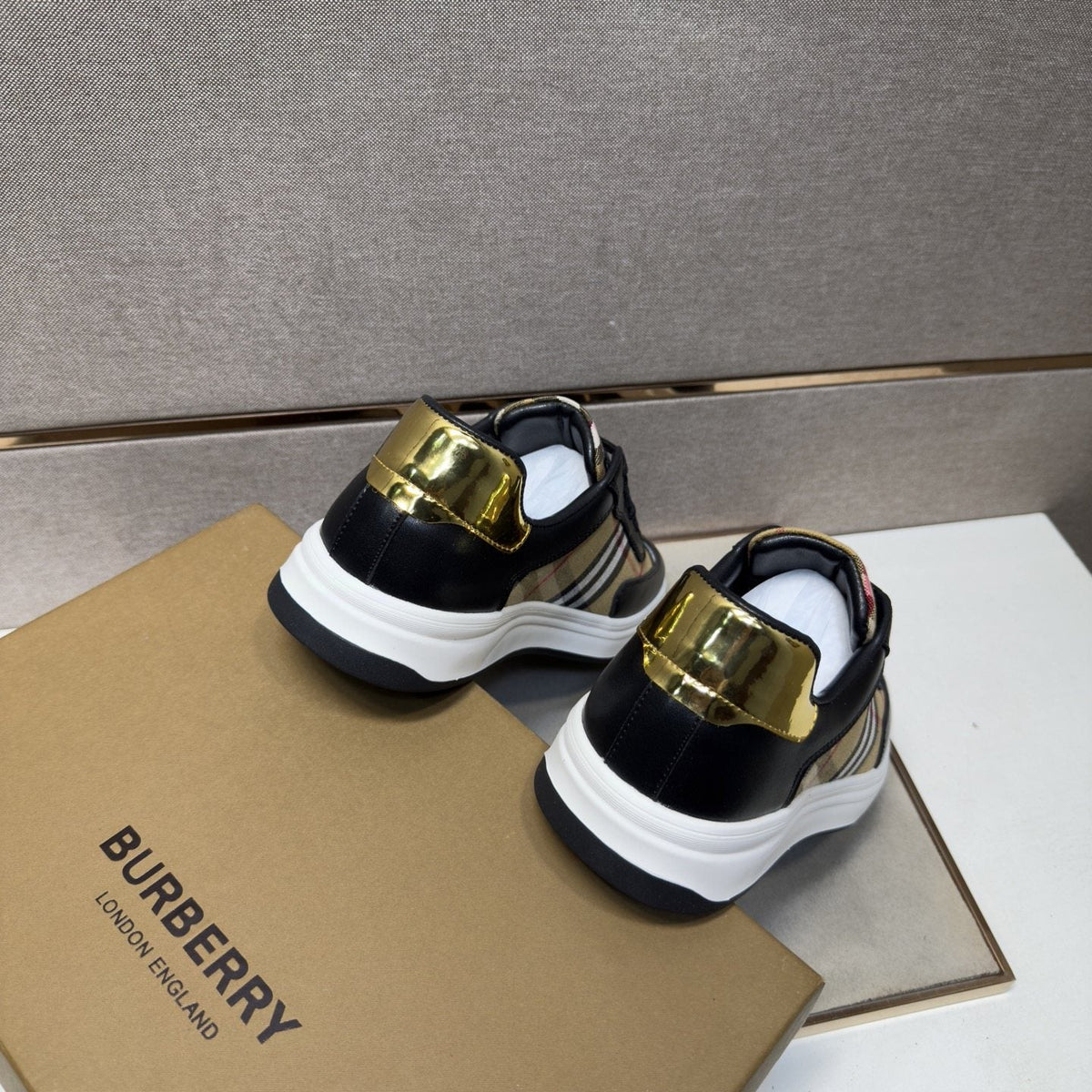 Burberry Plaid-Panel Low-Top Sneakers — back