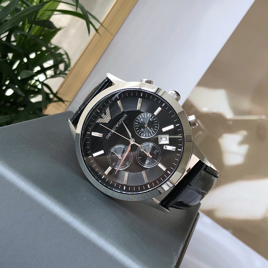EMPORIO ARMANI Silver Black Dial Strap Watch — hero