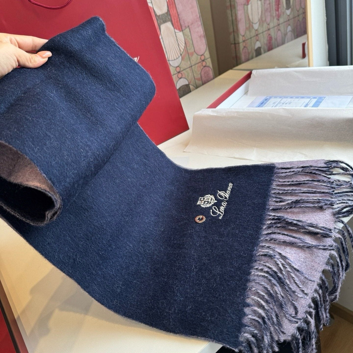 Loro Piana Reversible Fringed Scarf — side
